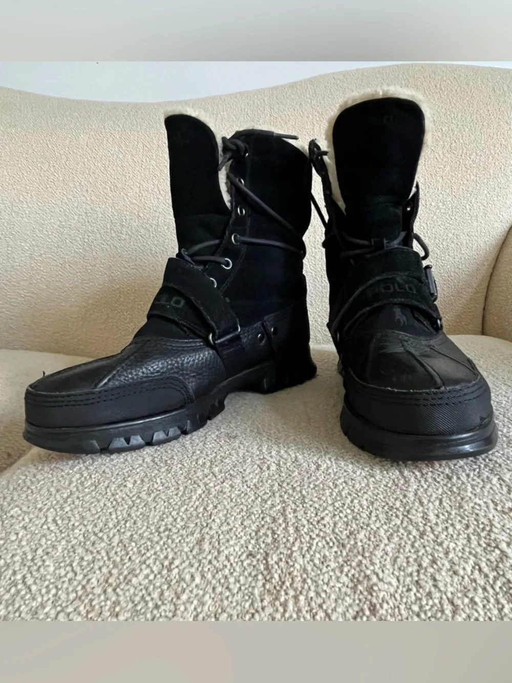 Polo Ralph Lauren Tavin Rollover Black Leather Suede Boots Men's  7 1/2 D